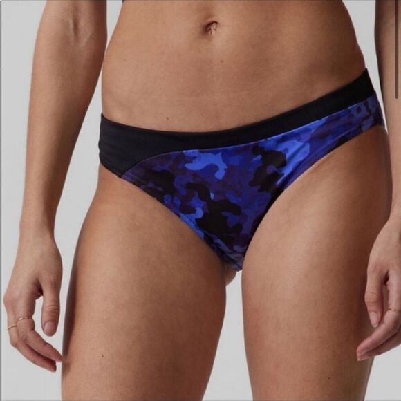 Athleta Blue Freestyle Camo Cheeky Swimsuit Bikini Bottom - Size Medium - Picture 1 of 14